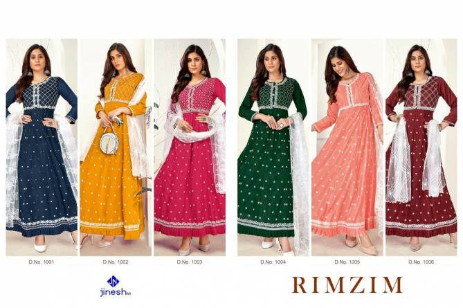 RIM ZIM Latest Fancy Wear Silk Long Kurtis With Dupatta Collection